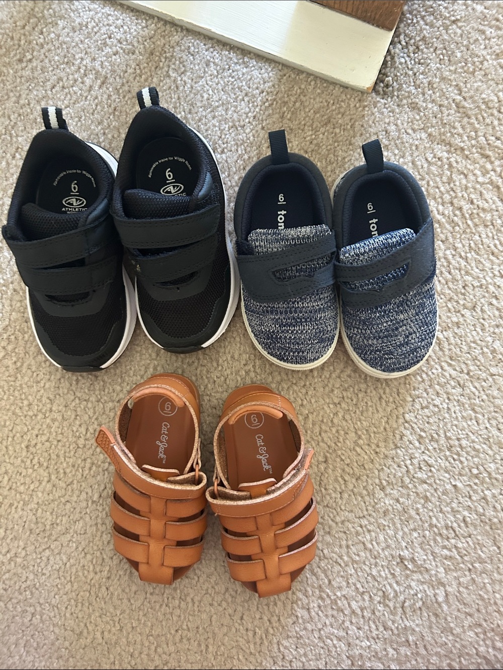 3 pairs of size 6 toddler shoes